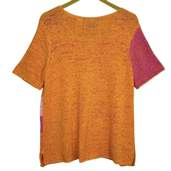 Y2K JH Collectibles Artsy Floral Knit Short Sleeve Sweater XL Pink Orange Top - Picture 2 of 5